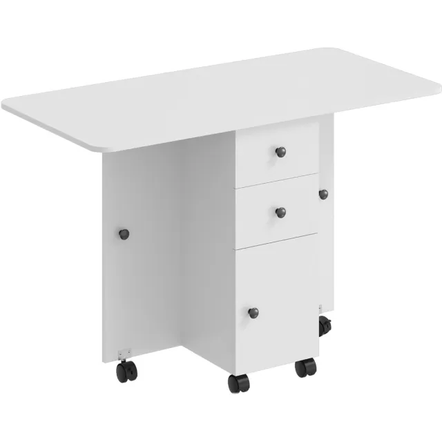 Homona Klaptafel - Met lades, kast en 6 wielen - 120 x 60 x 76,5 cm - Wit