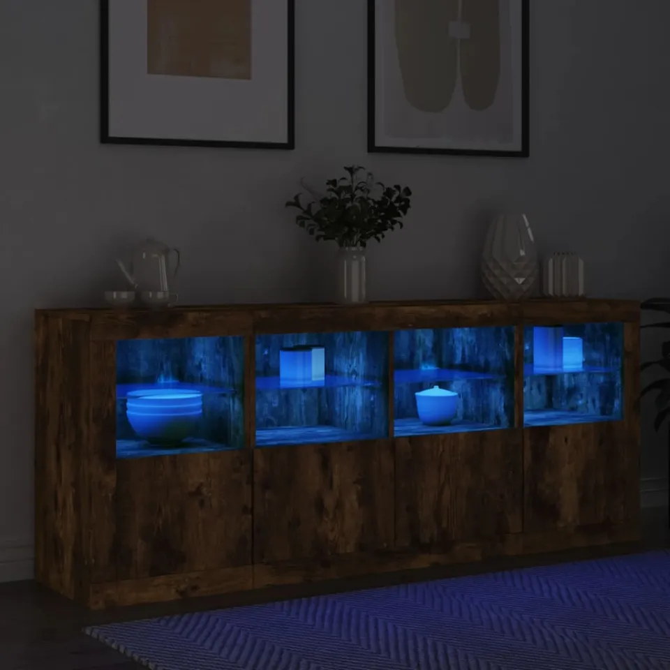 vidaXL Dressoir met LED-verlichting 163x37x67 cm gerookt eikenkleurig, foto 4