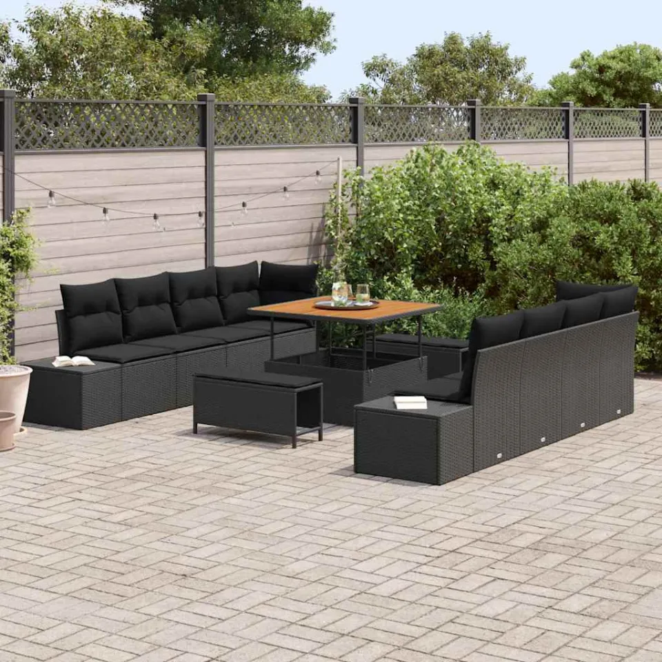 vidaXL Tuinbankenset 11 st Zwart poly rattan