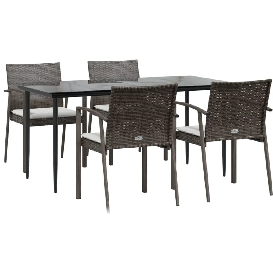vidaXL 5-delige Tuinset met kussens poly rattan en staal Bruin
