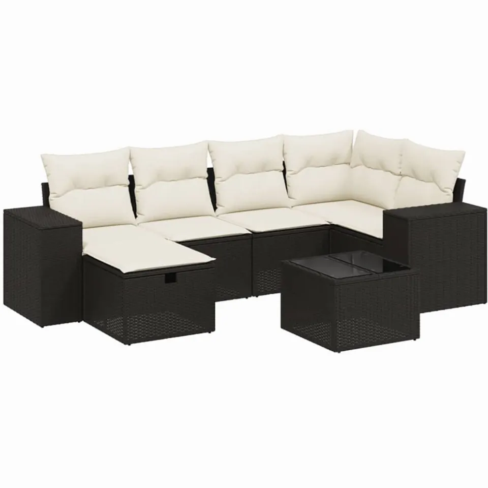vidaXL 7-delige Loungeset met kussens poly rattan zwart