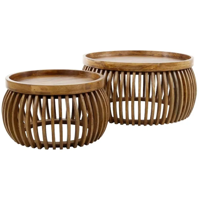 Fraaai Odila salontafel mangohout curve set van 2 Naturel