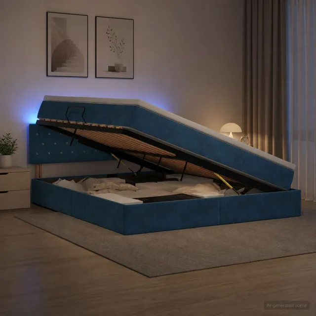 vidaXL LED Opslagbed met Matras Donkerblauw 180 x 200 cm Fluweel