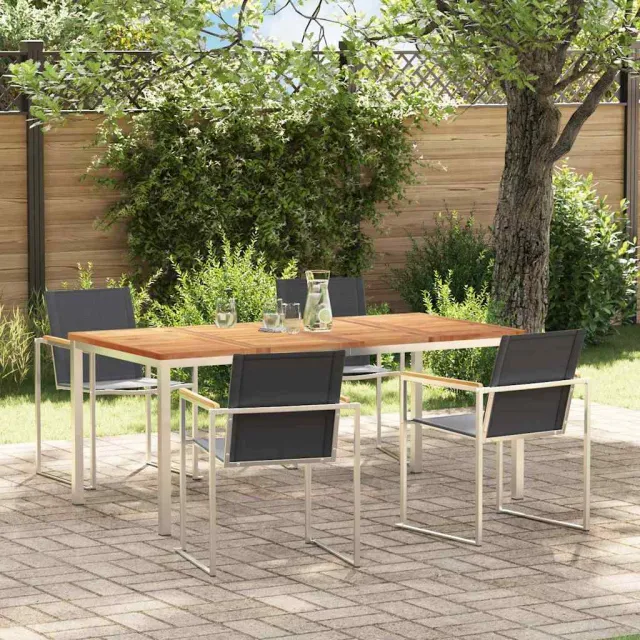 vidaXL Tuin eettafelset 5 st Massief Teakhout en RVS Bruin