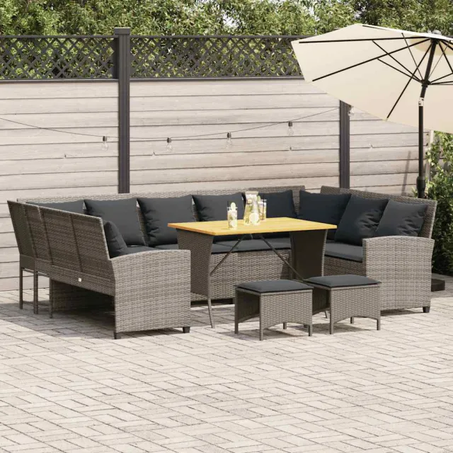 vidaXL 4-delige Loungeset met kussens poly rattan grijs