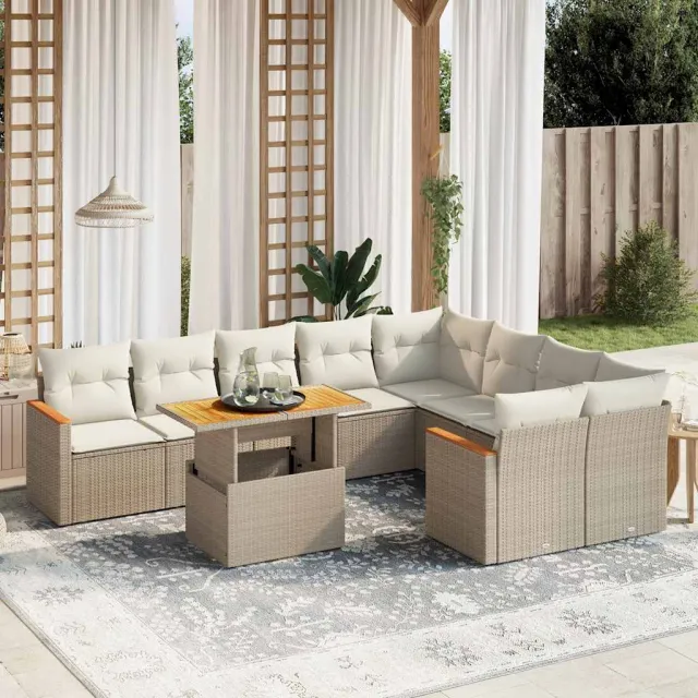 vidaXL 10-delige Loungeset met kussens poly rattan beige, foto 2