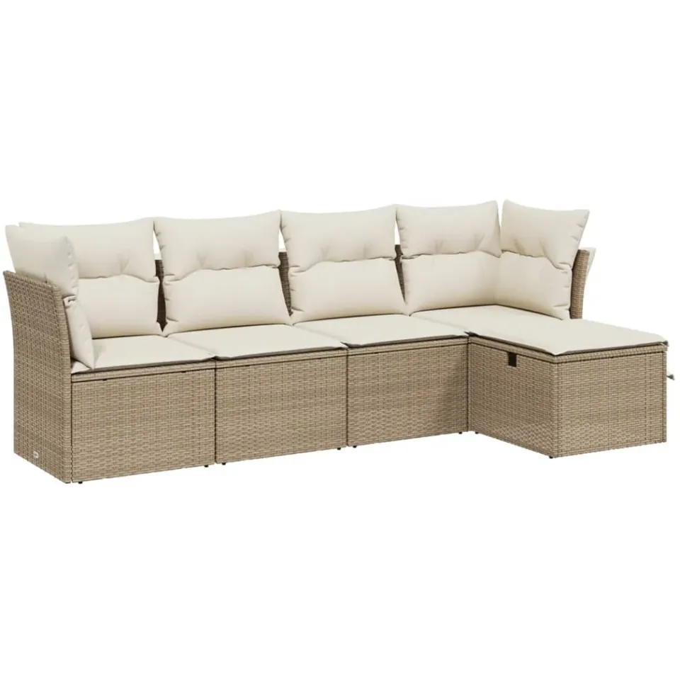 vidaXL 5-delige Loungeset met kussens poly rattan beige, foto 3