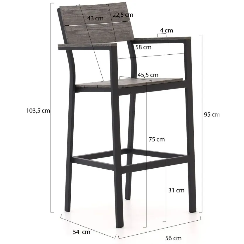 Bellagio tuinmeubelen Bellagio Fidenza 80cm barset 5-delig zwart, foto 3