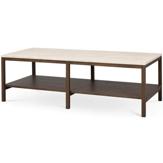 Rowico Home Orwel houten salontafel met travertine tafelblad - donker eiken - 140 cm Bruin