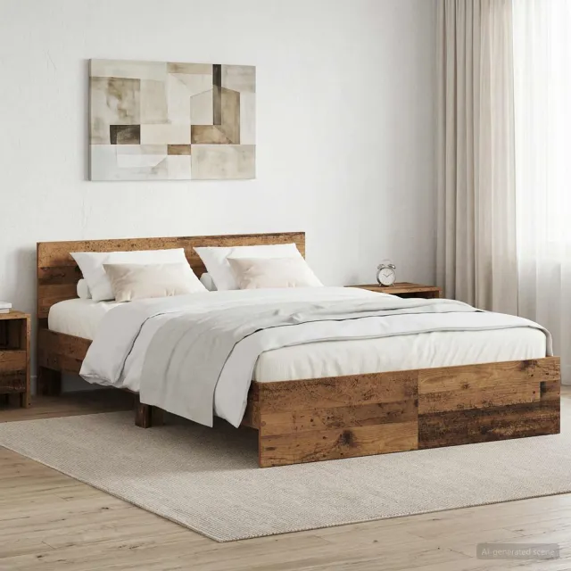 vidaXL Bedframe met hoofdbord Oud hout 120 x 200 cm Bewerkt hout Bruin