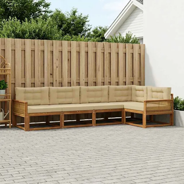 vidaXL Buiten bankenset 5 st 5-zits Natuurlijk en Beige