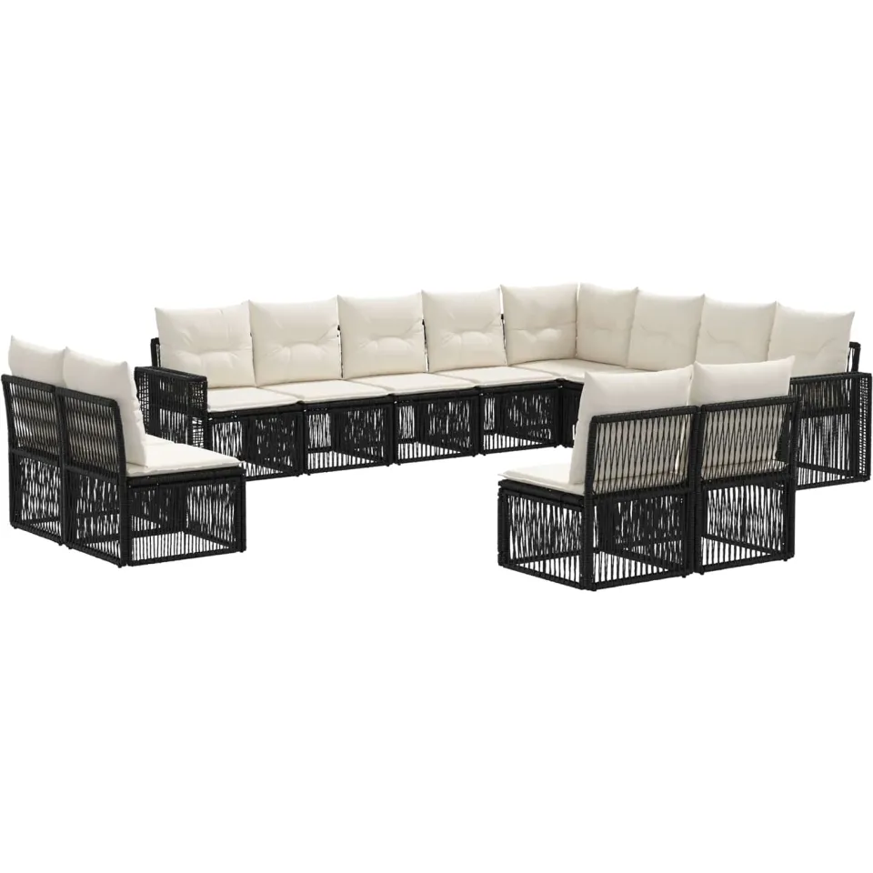 vidaXL Tuinbankenset 12 st 12-zits Zwart en Cream Wit poly rattan, foto 3