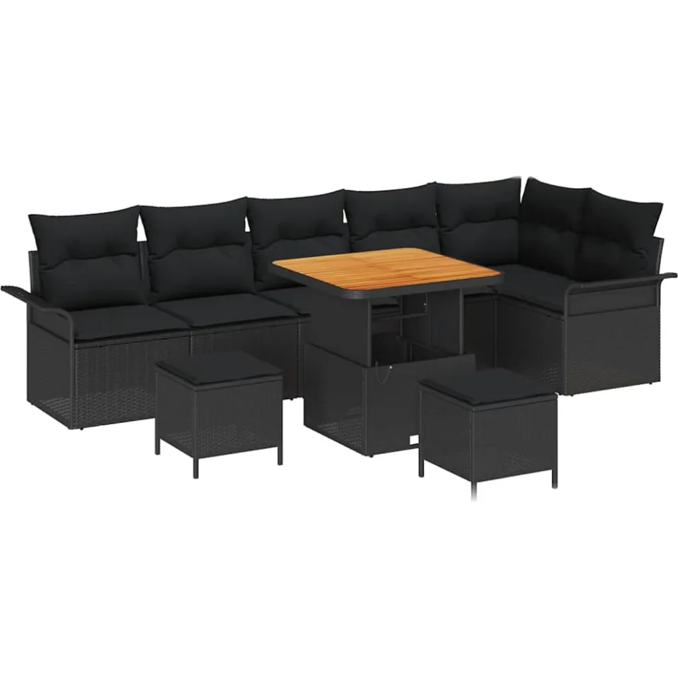vidaXL Tuinbankenset 9 st Zwart poly rattan