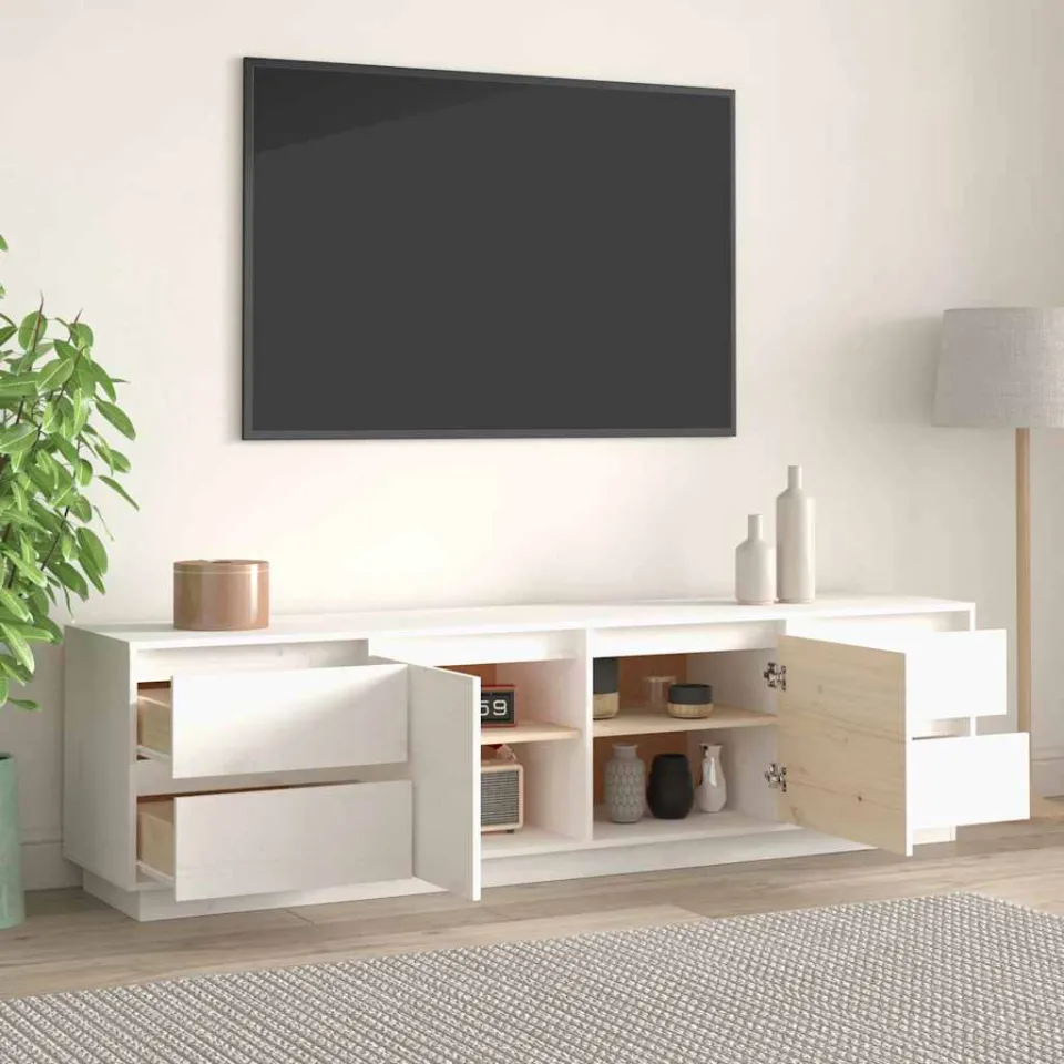 vidaXL Tv-meubel 176x37x47,5 cm massief grenenhout wit, foto 3