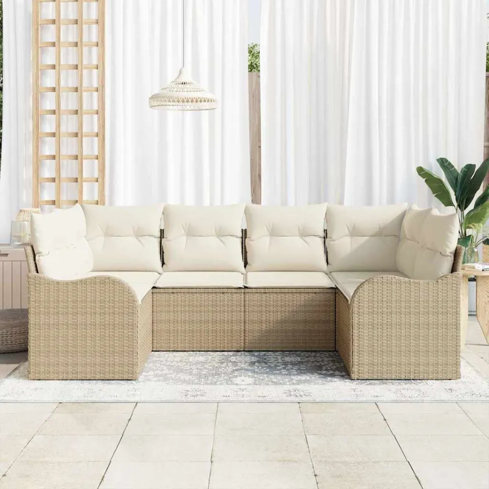 vidaXL Tuin Sofa Set 6 st Beige en wit Poly riet