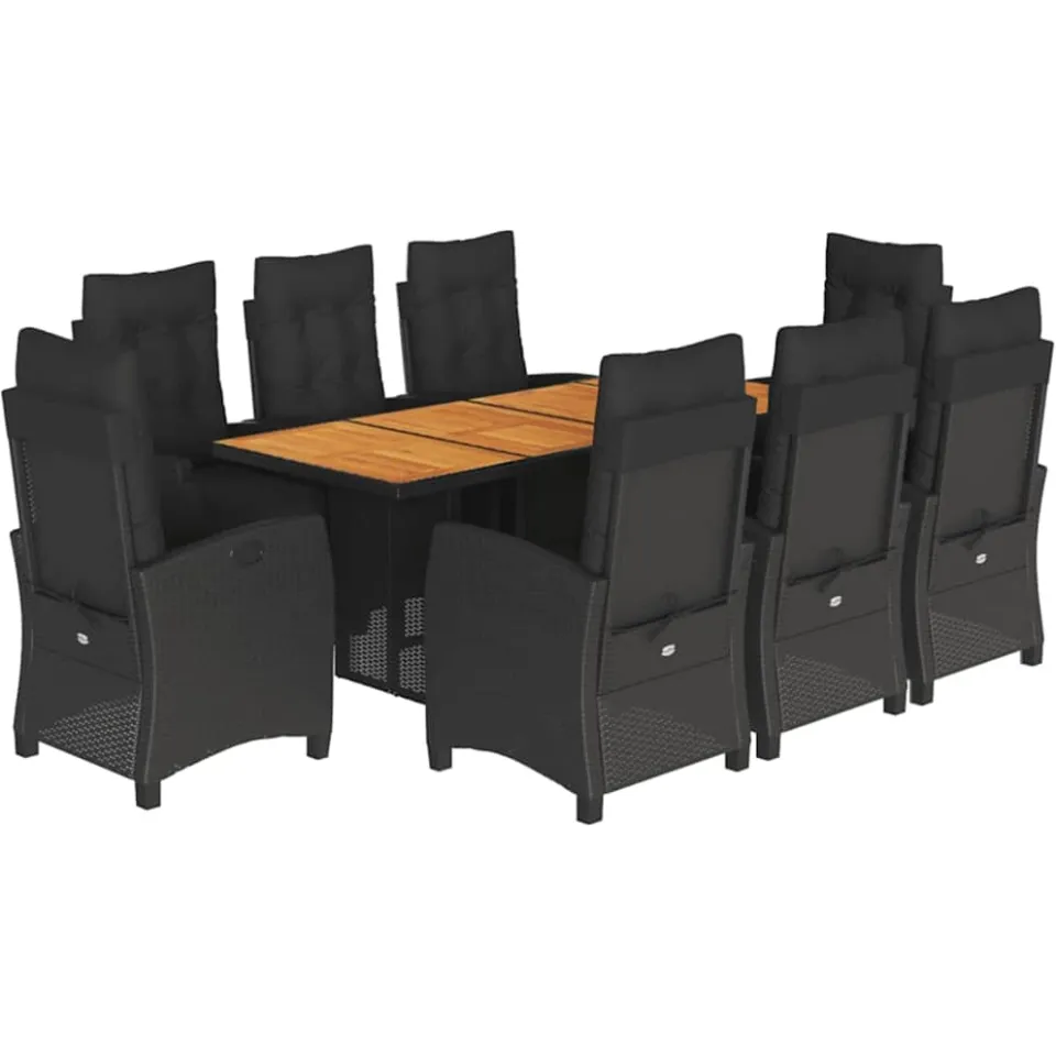vidaXL 9-delige Tuinset poly rattan zwart, foto 3