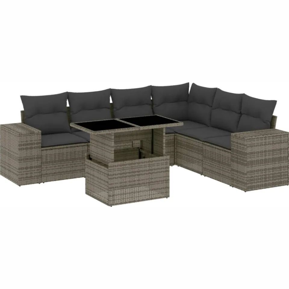 vidaXL 7-delige Loungeset met kussens poly rattan grijs