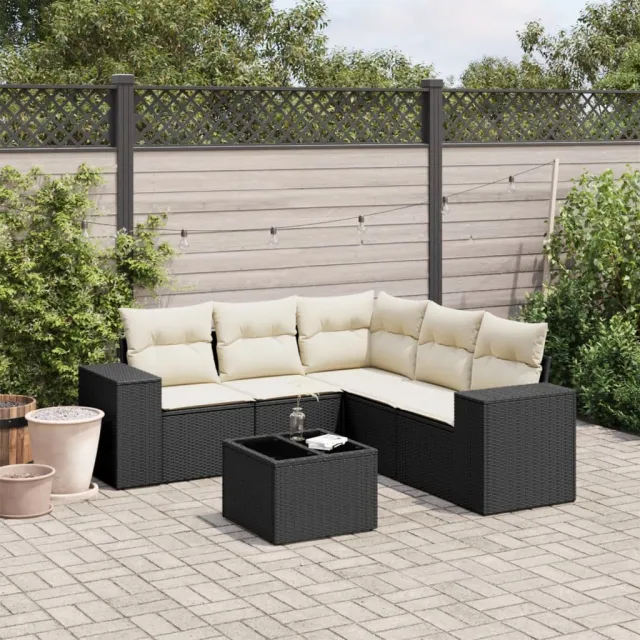 vidaXL 6-delige Loungeset met kussens poly rattan zwart, foto 2