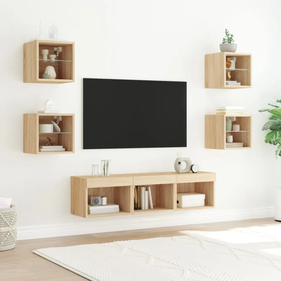 vidaXL 7-delige Tv-wandmeubelset met LED bewerkt hout sonoma eiken, foto 3