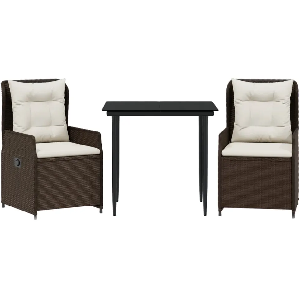 vidaXL 3-delige Tuinset met kussens poly rattan bruin, foto 3