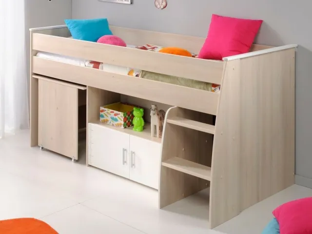 Mobistoxx CARL samengesteld bed gerookte acacia wit