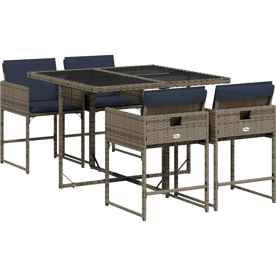 vidaXL 5-delige tuinset met kussens, grijs polyrotan, foto 3