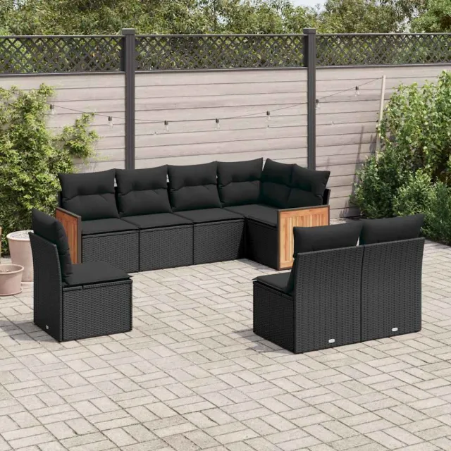 vidaXL 8-delige Loungeset met kussens poly rattan zwart, foto 2