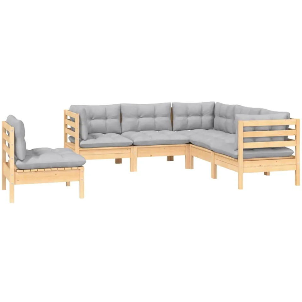 vidaXL 5-delige Loungeset met grijze kussens grenenhout Grijs
