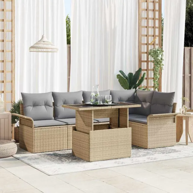 vidaXL Tuin Sofa Set 6 st Beige poly rattan, foto 2