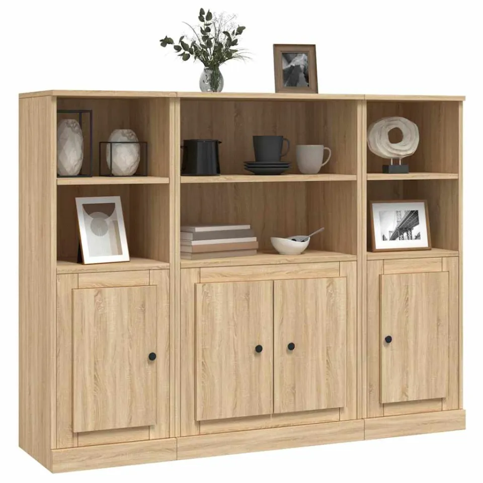vidaXL Hoge kasten 3 st bewerkt hout sonoma eikenkleurig, foto 4