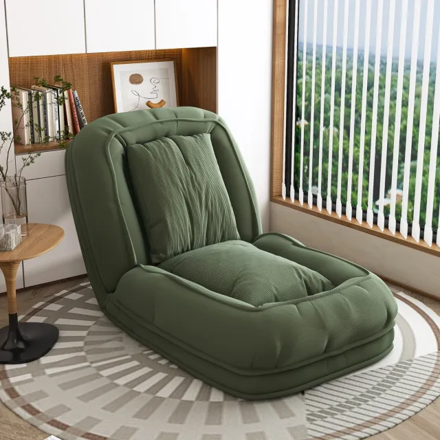 DESMIU Chaise Longue 180 X 90 Cm - 5-Voudig Verstelbaar Van 90 Tot 180 Graden - Voor Woonkamer, Slaapkamer En Leeshoek - Stof - Groen