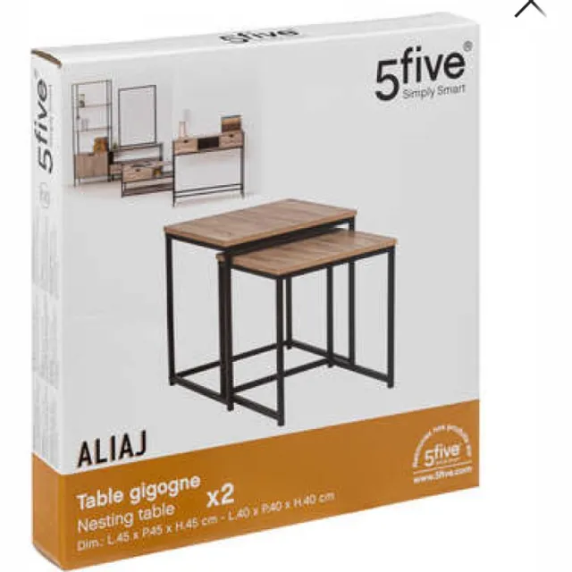 Five® Bijzettafel - Set van 2 - Metalen onderstel - Houten tafelblad - 45 x 45 x 45 cm - Zwart & Bruin