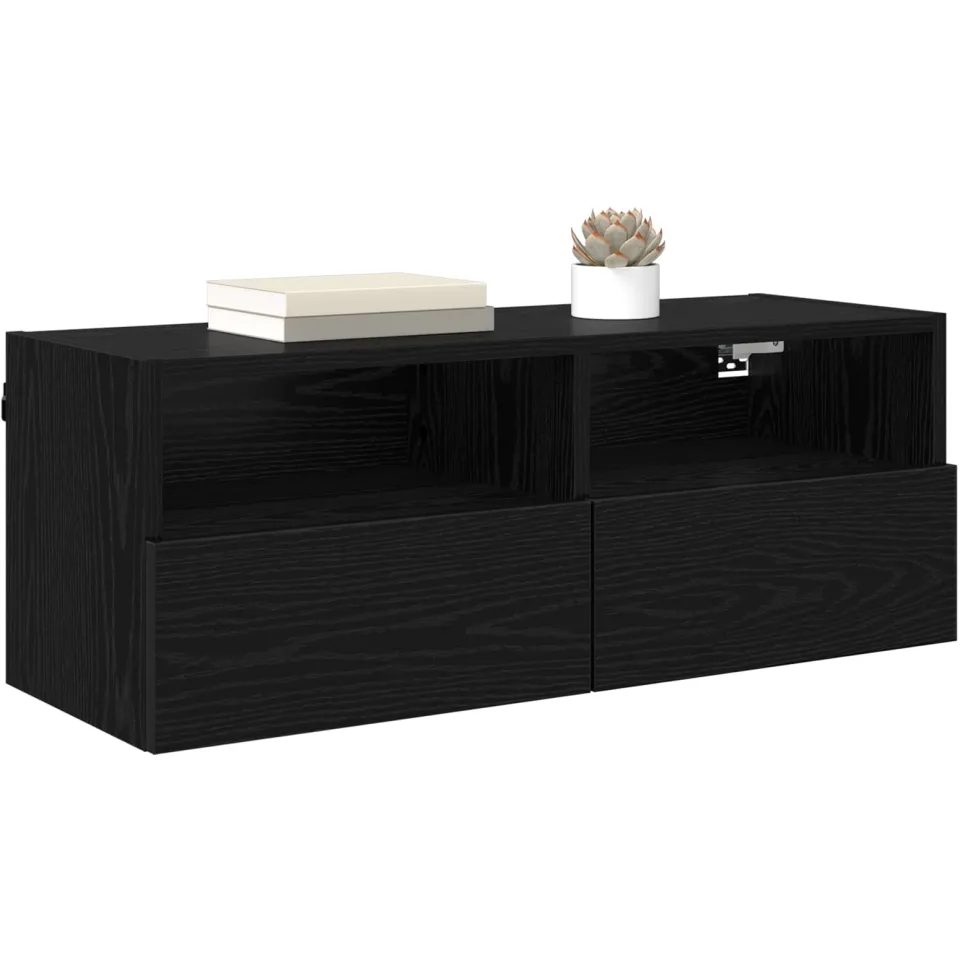 vidaXL TV Wandkast 80 x 30 x 30 cm Zwart Eiken Bewerkt hout