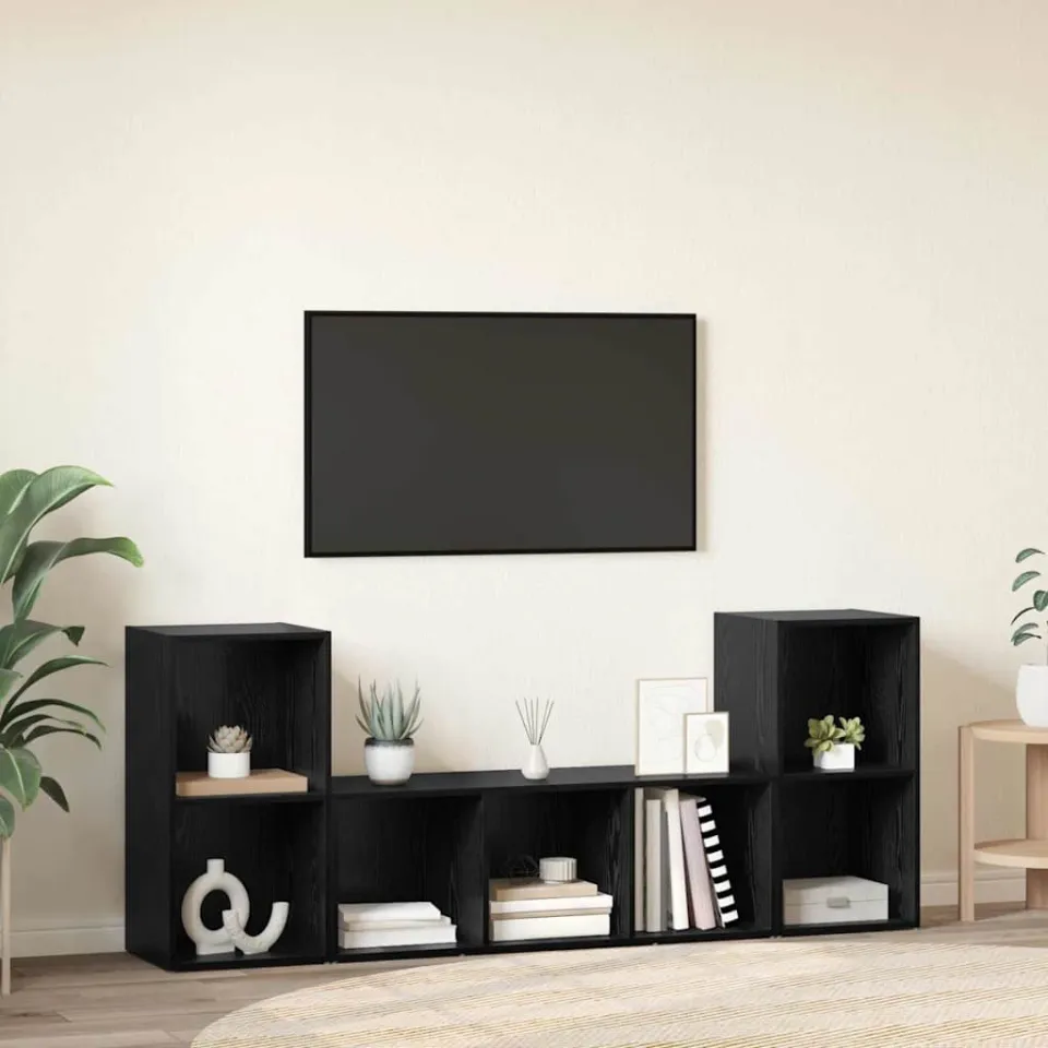 vidaXL Tv-meubelset 3 st 107 x 35 x 37 cm Zwart, foto 4