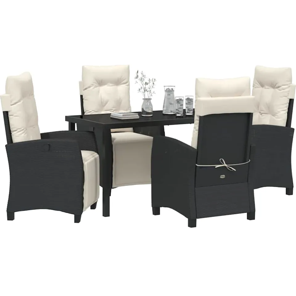 vidaXL Tuin eettafelset 5 st Zwart poly rattan