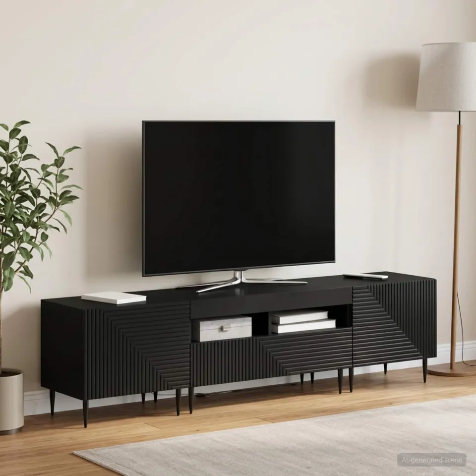 vidaXL 3-delige LED TV-kast Zwart Bewerkt hout, foto 3