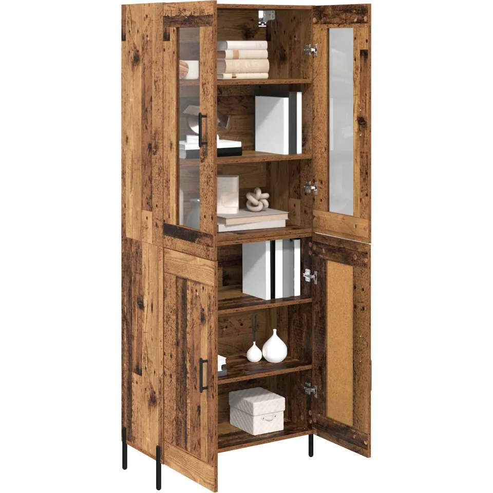 vidaXL Highboard Oud Hout 69,5 x 34 x 180 cm Bewerkt hout Bruin