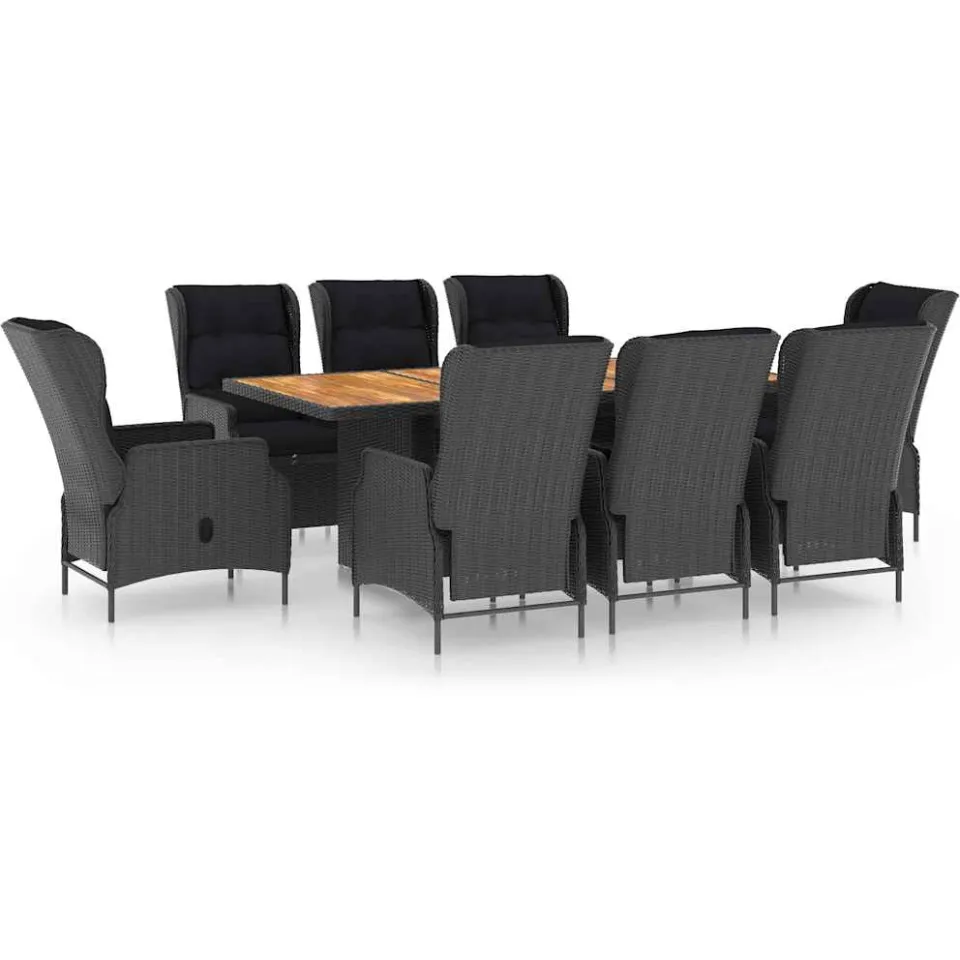 vidaXL 9-delige Tuinset met kussens poly rattan donkergrijs grijs, foto 3