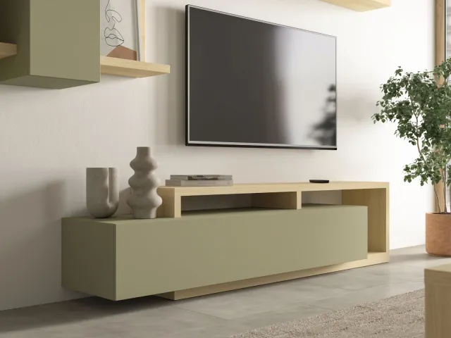 Mobistoxx Tv-meubel BOTSWANA 2 lades 2 opbergvakken lindberg eik/eucalyptus groen