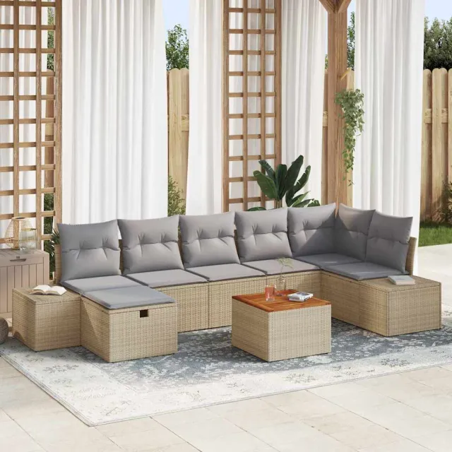 vidaXL Tuinbankenset 8 st Beige poly rattan, foto 2
