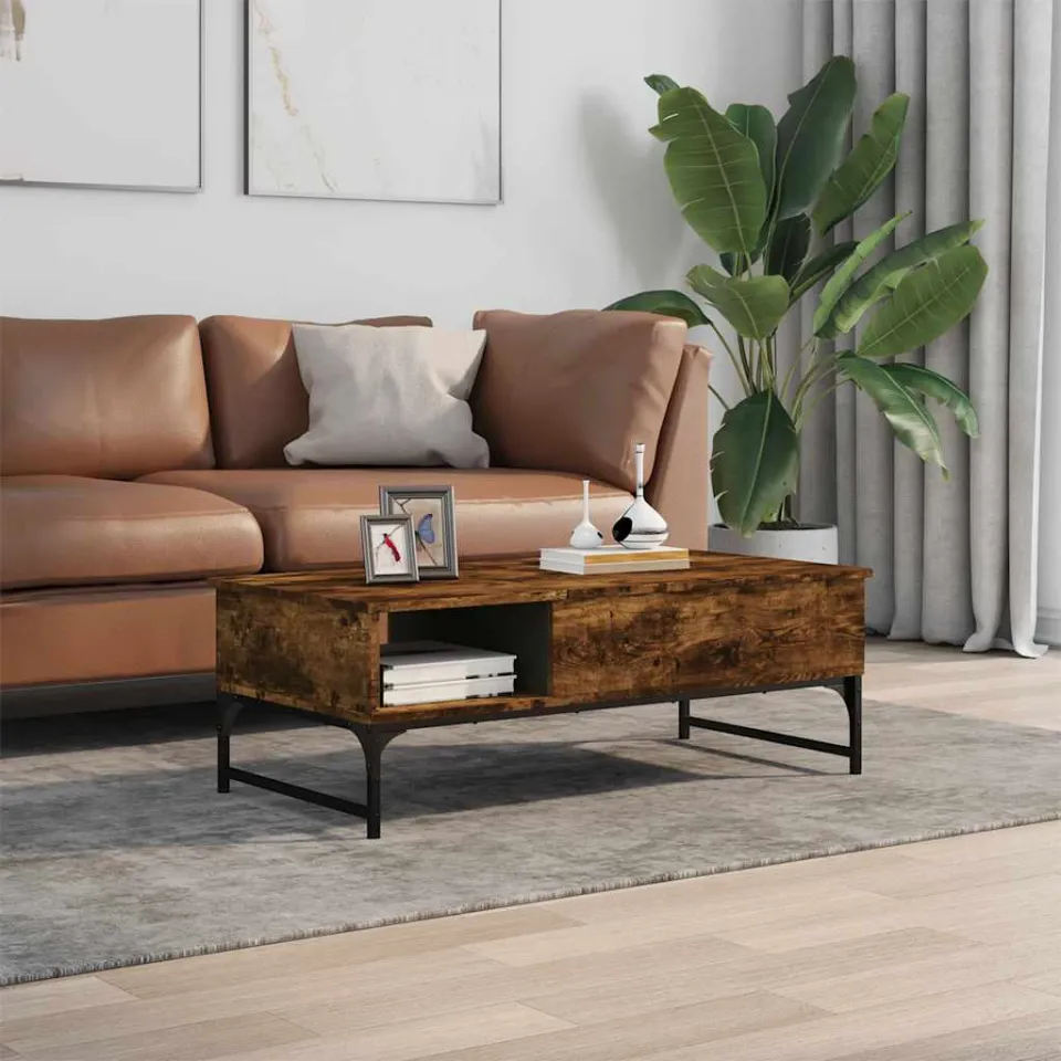 vidaXL Salontafel 100x50x35 cm bewerkt hout en metaal gerookt eiken, foto 3