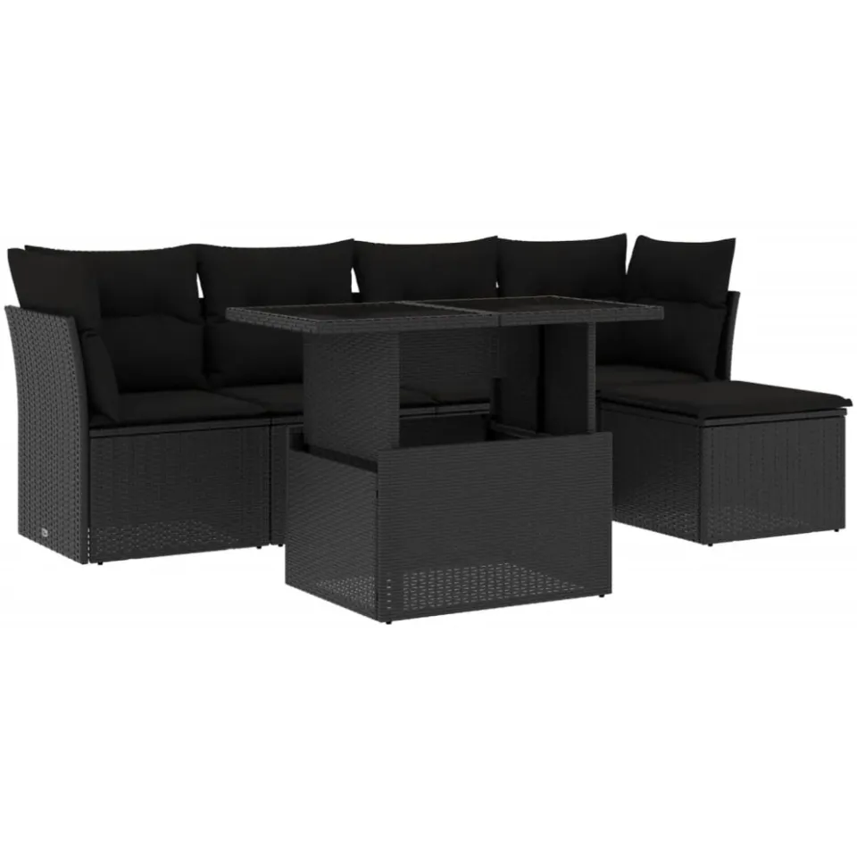 vidaXL 6-delige Loungeset met kussens poly rattan zwart, foto 3