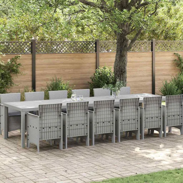 vidaXL Tuin Eetset 13 st Lichtgrijs Polt riet, foto 2