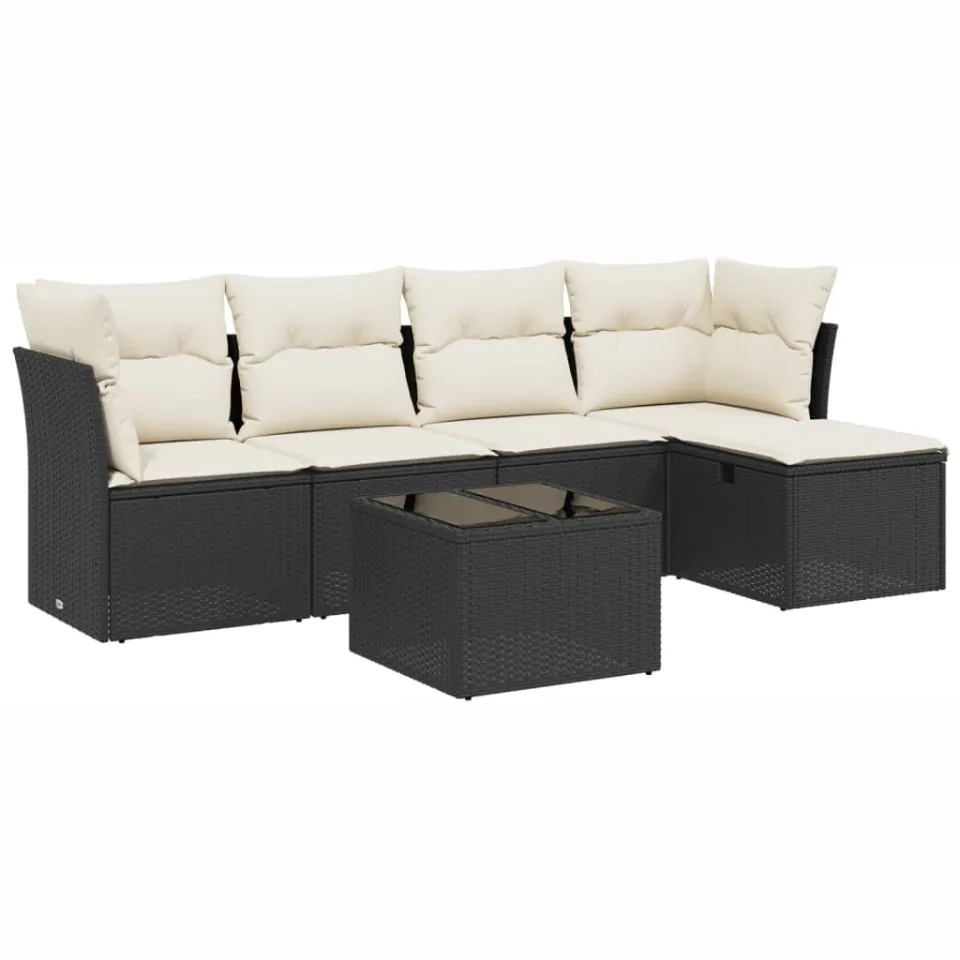 vidaXL 6-delige Loungeset met kussens poly rattan zwart