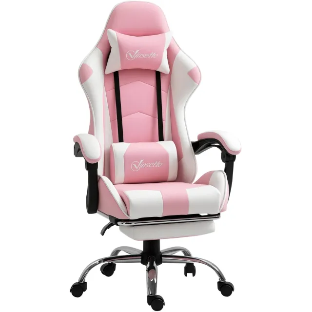 Lunpog Ergonomische Computerstoel met Massage - Gaming Stuhl - Bureaustoel met Lendenkussen en Voetensteun - Gewatteerde Armleuningen en Hoofdsteun - Roze