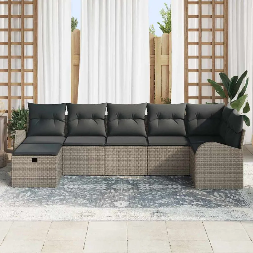 vidaXL Tuin Sofa Set 7 st Grijs poly rattan, foto 3
