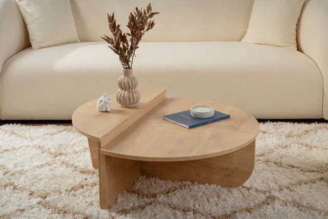 Vente-unique Dimehouse Ronde Salontafel Naturel 85 cm Melamine Orin - 30x85x30 cm - Hout - Scandinavisch & Basic - Ovaal