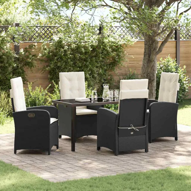 vidaXL Tuin eettafelset 5 st Zwart poly rattan