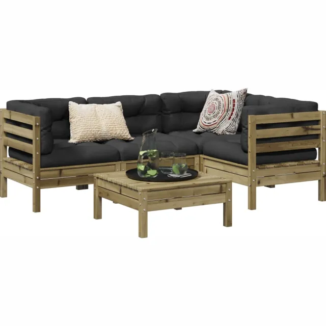 vidaXL 5-delige Loungeset met kussens geïmpregneerd grenenhout Bruin
