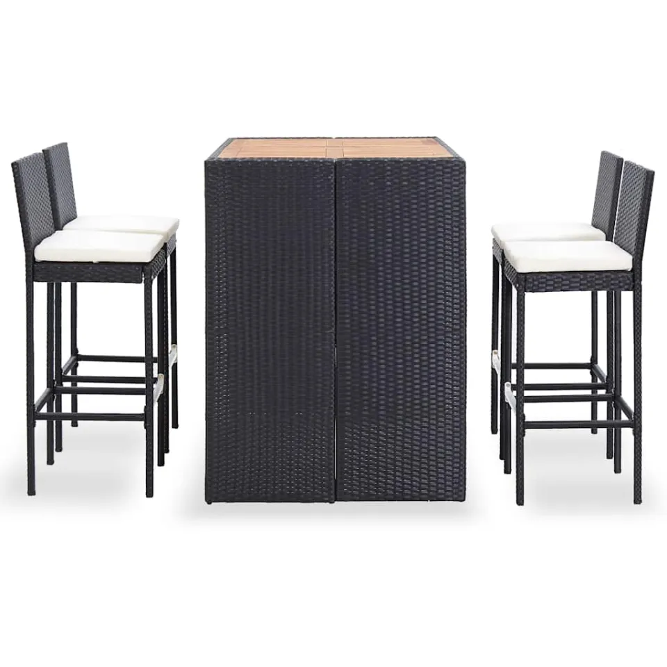 vidaXL 5-delige Tuinbarset poly rattan en acaciahout zwart, foto 2